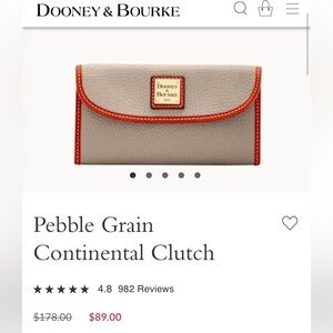 Dooney & Bourke Tan and Red Clutch Pebble Grain